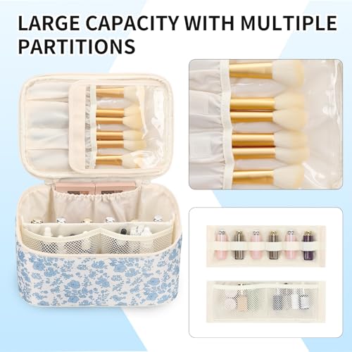 OCHEAL Makeup Bag Portable Cosmetic Bag For Women, Large Capacity Travel Makeup Case Organizer, Toiletry Bag for Girls Traveling With Handle and Divider-Flowers - color: 0020_Floral print, size: Medium
