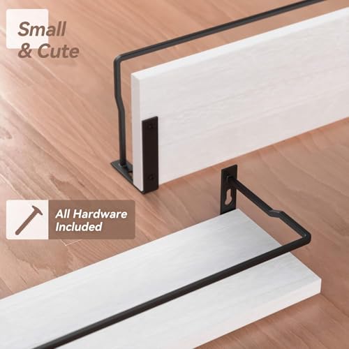 RICHER HOUSE White Bathroom Shelves, Small Floating Wall Mounted Shelf for Bathroom Decor, Guard-Rail Wood Shelving Organizer Over Toilet Kitchen Storage Shelves Set of 2 - White - color: White
