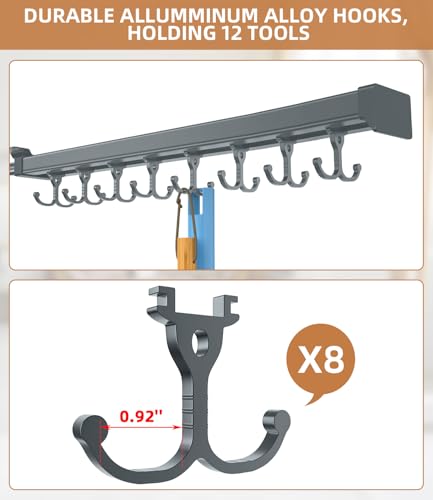 Pull Out Broom Holder, Multifunctional Slide Broom And Mop Storage/Organizer With Adjustable Double Row Sliding Hook, Garage Organization Hooks, for Closet Laundry Garage 46CM - grey - 46cm/18.11inch - color: Dark grey, size: 18.11 inches
