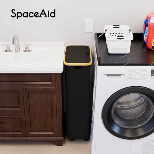 SpaceAid Slim Laundry Hamper with Wheels and Lid,62L Rolling Narrow Clothes Basket with Bamboo Handle, Large Laundry Hamper for Bedroom, Bathroom, Dorm, Laundry Room - Black - color: Black, size: 62 L