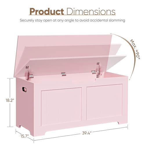 JungleA 39.4" Storage Chest Trunk, Large Wooden Storage Box, Organizer Shoe Blanket Bench with 2 Safety Hinges, Supports 288 lb, Easy Assembly, for Entryway, Bedroom, Living Room, Pink - color: Pink, size: 39.4"