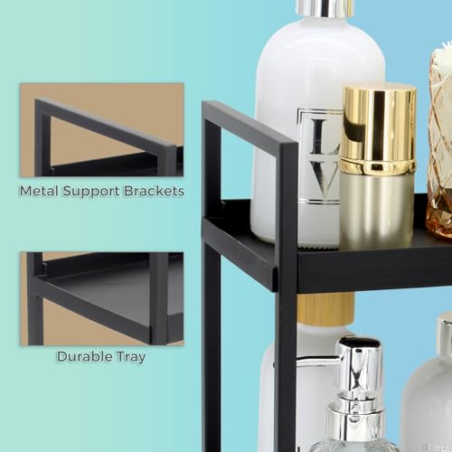 2-Tier Countertop Organizer for Bathroom – Cosmetic Organizer Rack and Storage Shelf for Bedrooms, Offices, Kitchen Counters, and Under Sinks (Black) - color: 2-tier-black-pp02