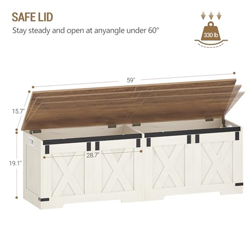 Hzuaneri 59" Storage Chest, Large Storage Trunk with 2 Hinges, Farmhouse Wooden Box Bench, Lift-Top Organizer Chest, Entryway Trunk for Bedroom, Living Room, White and Brown SB15014X - color: White and Brown, size: 15.7"D x 59"W x 19.1"H