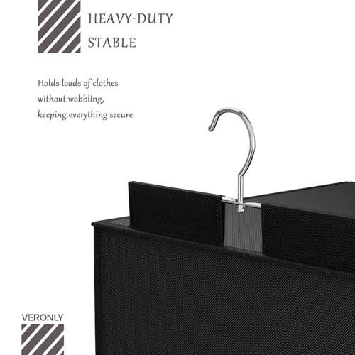 VERONLY Hanging Closet Organizer and Storage with Bamboo Support, 6-Shelf Closet Hanging Storage Shelves, Closet Organizers Easy Mount Foldable for Bedroom(Black) - color: Black