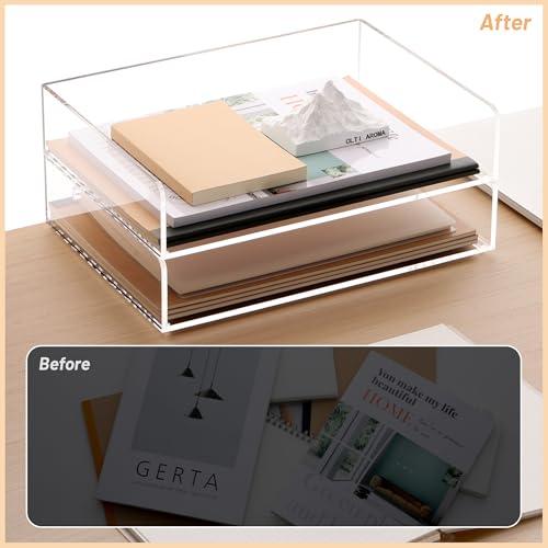 SANRUI Acrylic Paper Tray Organizer for Desk,Desk Organizers and Accessories,2 Pack Stackable Paper Organizer for Letter,Documents,Books,Magazines Crystal-Clear File Organizer - style: A4 Horizontal File Trays 2 Tier