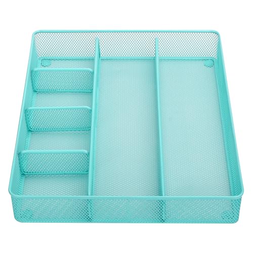 Annova Desk Top Organizer Tray for Office Organization - Metal Mesh - Storage Tray with Dividers for Pens, Desktop Accessories, Bathroom, Kitchen, Makeup and Office Supplies (Large, Turquoise) - color: Turquoise, size: Large