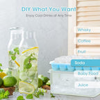 DOQAUS Ice Cube Tray with Lid and Bin - 4 Pack Silicone Ice Cube Trays for Freezer, Stackable Ice Bucket Kits with Storage Container & Scoop for Kitchen, RV, Cocktail, Coffee - color: Lake Blue