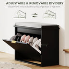 HOMCOM Narrow Shoe Bench with Padded Seat Cushion and Flip-Drawer, Small Entryway Bench Holds up to 265lb, Shoe Cabinet, 24.4x10.2x18.7 Inches, Black - color: Black, size: 24.4" x 10.2" x 18.7"