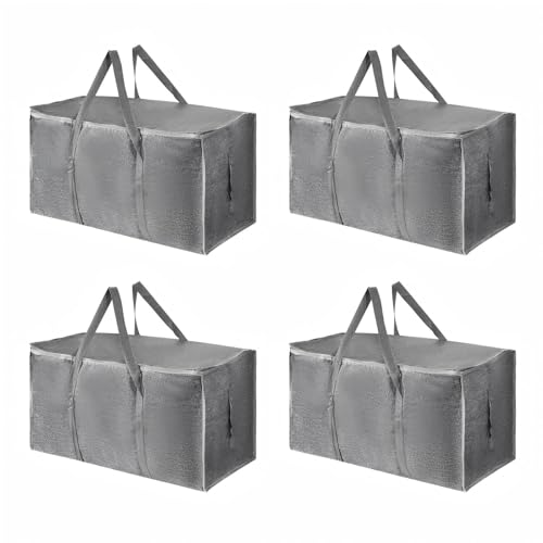 4 Pack-Extra Large Heavy Duty Moving Bags - Waterproof Storage Totes with Handles & Zippers, Foldable for College Dorm, Storage (Gray) - color: Gray, size: 4