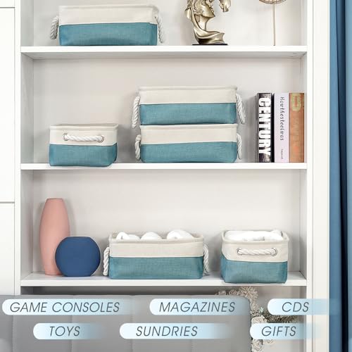 TheWarmHome Fabric Storage Bin with Handles,Storage Basket for Home Storage and Organization, Shelf Basket with Cover for Living Room Bedroom Decor Closet（White & Green,Small ,11.8L×7.9W×5.2H - color: White And Green, size: Small -11.8Lx7.9Wx5.2H