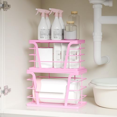 TIDIIABODE 2 Pack Pink Trash Bag Holder - Stackable Garbage Bag Dispenser with Bamboo Top, Kitchen Accessories & Decor, Wall Mount Storage for Kitchen, Home, Bathroom Decor & Gifts - color: 2-Pack-L&S-Pink