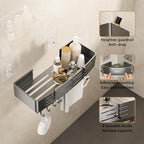 VOLPONE Corner Shower Caddy Adhesive Shower Shelf Corner No Drilling Bathroom Shower Organizer Storage Rack Rust-proof with Towel Bar (2-Pack, Gray) - style: Adhesive strip triangle with towel bar 2 Tier Gray