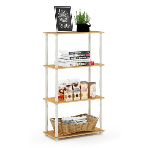 Furinno Turn-N-Tube 4-Tier Multipurpose Shelf Display Rack, Classic Tubes, Beech/White - color: Beech/White, size: 4-Tier Classic Tube