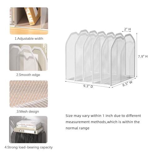 FANXIYQ White 5-Section File Folder Organizer for Desk – 8.5"×9.3" Metal Vertical File Holder, Desktop File Organizer Vertical Stand, Letter/A4 Upright File Sorter - color: White, size: 5 Section Upgrade
