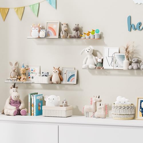 upsimples 6 Pack Acrylic Shelves for Wall Storage, 15" x 4“ Floating Bookshelves for Kids, Display Shelf Organizer for Bathroom, Bedroom, Living Room, Kitchen, Room Decor, Clear - size: 15x4"