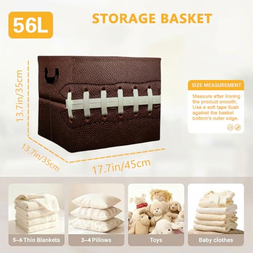 56L Football Laundry Basket Dirty Clothes Hamper with Handles,Foldable Blanket Storage Large Laundry Hamper with Waterproof PE,Toy Storage Bin Organizer,Cube Clothes Organizer,Home Decor - color: Football