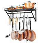 OROPY 23 Inch Wall Mounted Pot Rack Storage Shelf with 2 Tier Hanging Rails 12 S Hooks included, Ideal for Pans, Utensils, Cookware, Plant Black - size: 23.7 Inch