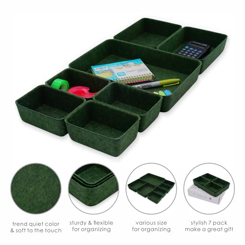Welaxy Drawer organizers trays felt storage bins drawers dividers organizer boxes for office home interior cozy decor gifts pack 7-piece (Forest Green) - color: Forest Green