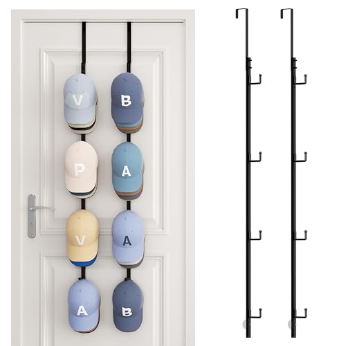 SWTYMIKI Over Door Hat Rack - 2 Packs Hat Organizer with 8 Hooks Design, Hanging Baseball Cap Organizer Storage Holds Up to 40 Caps for Door, Bedroom, Closet (Black) - color: black, size: 2 Pack