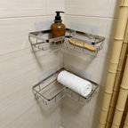 Shower Caddy 2 Pack, Stainless Steel No Drilling Adhesive Bathroom Organizer Shelf Rack, Corner Shower Shelf with Hooks for Home Decor & Storage