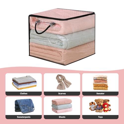 10 PCS Clear Zippered Storage Bags with Handles,Sweater Storage with Two-Way Zipper,Foldable Closet Organizer Bed Sheet Organizer,Cube Plastic Organizer,Bag,Bin for Clothes,Towel-BK - color: Black, size: 11.81*11.81*11.81 inches
