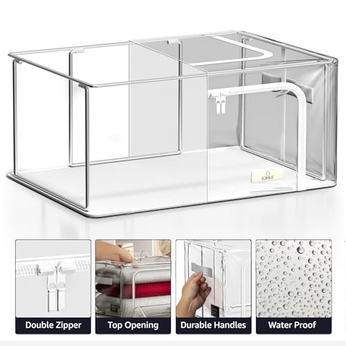 Sorbus Storage Bins with Metal Frame - Stackable & Foldable Clothes Organizer Bags - Clear Soft Plastic Storage Containers (2 Pack, Small) - size: Small, style: 2 Pack