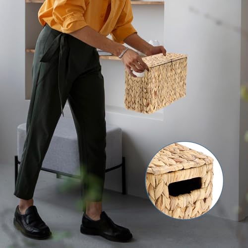 Sumnacon Toilet Paper Basket, Wicker Water Hyacinth Toilet Paper Holder with Handles and Lid, Holds Up to 6 Mega Rolls, Decorative Farmhouse Woven Bathroom Accessories Toilet Tissues Organizer, Large - size: Large