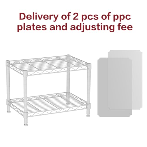 SINGAYE 2 Small Wire Shelves Garage Pantry Close Home Organizers and Storage Bathroom Shelf Laundry Room Organization Adjustable Book Metal Shelving Unit - color: White, size: 2-Tier 11.8"D X 17.3"W X 12.2"H