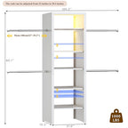 100'' Closet System with 4 Hanging Rods & LED Lights, 2-8 FT Wood Closet Organizer Systems with 5 Shelves, 6 Height Adjustable, Walk-in Closet Organizer Wardrobe Clothes Rack, Garment Rack, White