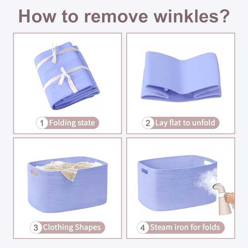 72L Large Baby Girls Laundry Basket for Nursery Storage,Cute Woven cotton Rope Baskets for Kids Toy，Gifts, Boho Square Wicker Blanket hamper for Living Room,Bedroom Dirty Clothes,Blue Purple - color: Blue Purple, size: 72L