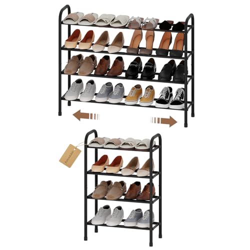 Expandable Shoe Rack, 4-Tier Metal Small Shoe Rack, Adjustable Shoes Organizer, Storage Shelf for Closet, Entryway, Black - color: Black, size: 4-Tier