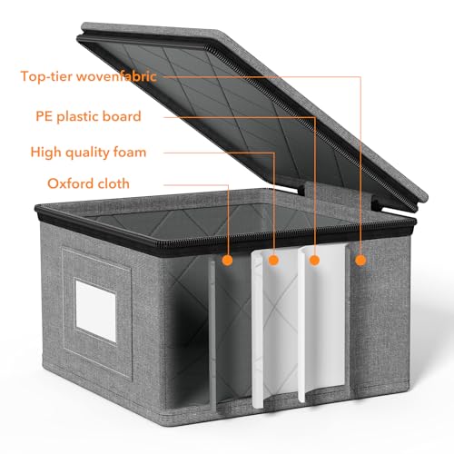 SpaceAid China Storage Containers 6 Pack, Stackable Hard Shell Quilted Cases with Soft Plate Separators, Moving Supplies Packing Boxes for Dishes, Plates, Platters, Mugs, Cups (Grey) - style: Plate Platter Mug Combo