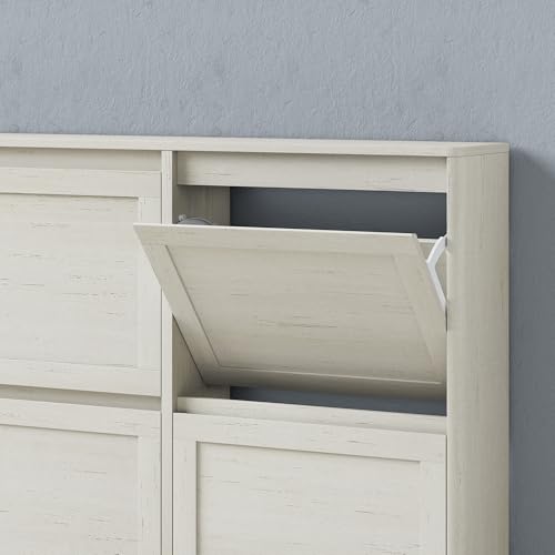 Shoe Storage Cabinet with 4 Flip Drawers, Freestanding Legs for Entryway, Slim Off White - size: 4 Flip Door