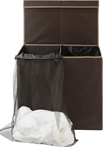 Simple Houseware Double Laundry Hamper with Lid and Removable Laundry Bags, Brown - color: Brown