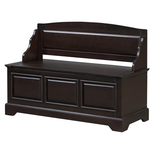 Knocbel Rustic Entry Storage Bench with Hidden Compartments and Removable Cushion, Wooden Entryway Hallway Foyer Shoe Bench Bedroom End of Bed Bench (Espresso and Beige) - color: Espresso and Beige