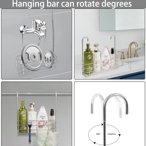 2pcs Single-Layer Hanging Shower Caddy, Rustproof Shelves Rack with Rotatable Hook bar, Large Capacity Bathroom Organizers and Storage, No Drilling Shampoo Bracket - color: Silver, size: 2pc 1-Tier