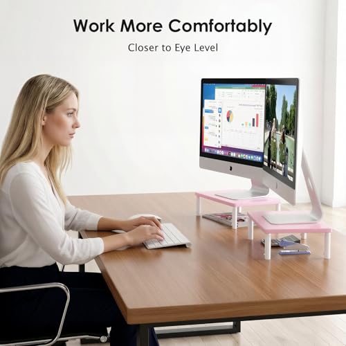 OPNICE Adjustable Computer Monitor Stand Riser for Desk, Desk Organizer & Office Decor for Women, Laptop Stand, Office Desk Accessories & Workspace Organizers for Home Office, Pink Wood - color: Pink Wood
