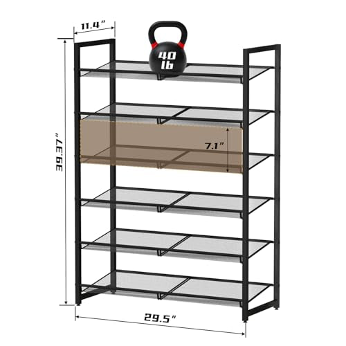 Shoe Rack, 6-Tier Metal Shoe Organizer, Tall Shoe Rack for Closet,entryway,Garage, with Adjustable Flat or Angled Shelves, Holds 18-24 Pairs,Shoes that can accommodate The Whole Family. - color: Black, size: 6Tier