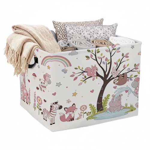 56L Animals Print Laundry Basket Clothes Hamper with Handles,Foldable Blanket Storage Large Laundry Hamper with Waterproof PE,Toy Storage Bin Organizer,Cube Clothes Organizer,Home Decor - color: Animals