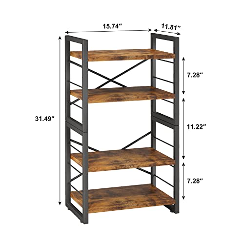 Homeiju Bookshelf, Dorm Desk Hutch, Desk Shelf Organizer, 4 Tier Stackable Bookcase, Adjustable Industrial Book Shelf Storage Organizer for Desktop, Living Room, Bedroom, Office,Rustic Black and Brown - color: Rustic, size: 4 Tier (adjustable)
