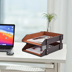 Leather Desk Organizer,2-Tier Stackable Letter Tray Holder,Office Supplies Desktop Storage Box for Document,Stationery,Magazines,Newspapers,Letters and Other Home Office Paper Sundries,Coffee - color: Coffee