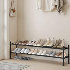 STORAGE MANIAC Long Expandable Shoe Rack, 12 Pairs Metal Wide Stackable Shoe Rack, Adjustable Shoes Shelf, Freestanding Shoes Organizer for Closet, Entryway, Hallway, Garage, Front Door, 2 Tiers - size: 2-tier