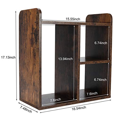 PAG Desktop Shelf Freestanding Wood Small Bookshelf Desk Supplies Organizers and Accessories Storage Display Rack Office Decor for Women, Antique Brown - color: Antique Brown, size: Style 2