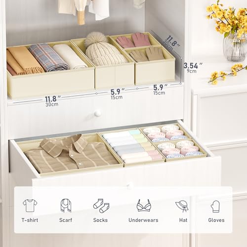 DIMJ Drawer Organizer Clothes - 30 Pack Closet Drawer Organizer Bins for Baby Clothes Storage, Fabric Dresser Organizer for Nursery Bedroom, Foldable Small Drawer Dividers for Underwear Socks - color: Beige, size: 30 Pack