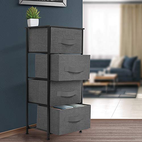 Sorbus Nightstand with 4 Drawers - Bedside Furniture & Night Stand End Table Dresser with Steel Frame, Wood Top, Easy Pull Fabric Bins for Home, Bedroom Accessories, Office & Dorm - color: Black, style: 4 Drawer