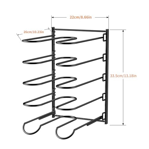 JAQ Pots and Pans Organizer, 13.18 inch Heavy Duty Pot Lids Rack Holder Adjustable Height for Muffin Tins, Baking Sheets, Skillets,Cookware,Bakeware in Cabinets Shelf Countertop Pantry-Black - color: Black