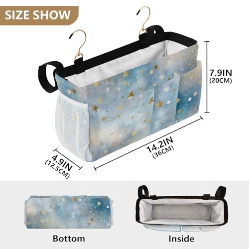 Bedside Caddy Metal Frame Hanging Organizer Bunk Bed Dorm Accessories Hook And Loop Storage Bag Large Pockets Light Blue Golden Stars - color: Light Blue Golden Stars