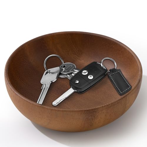 4.7inch Small Round Keys Bowl for Entryway, Acacia Decorative Bowl for Organizing Tabletop Decorative Organizer Basket for Keys Wallet Cell Phone for Fruit Candy Cracker