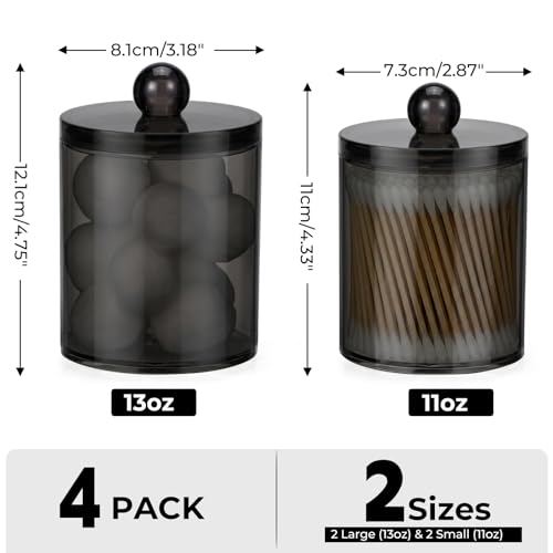 4 Pack Acrylic Qtip Holder Dispenser for Cotton Swabs, Balls, Pads, Floss Picks- Clear Acrylic Canister Apothecary Jar Set, Bathroom Essentials Accessories Decor Vanity Makeup Storage Organizer -Black - color: Black, size: 4 Pack