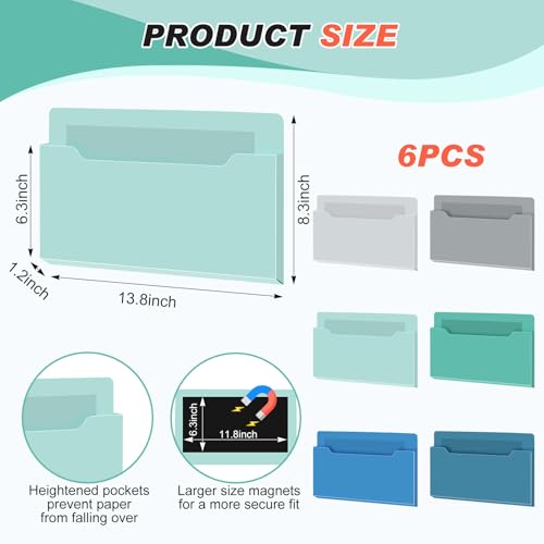 Fuutreo 6 Pcs Magnetic Wall File Organizer Magnetic Wall File Holder Refrigerator Magazine Holder for Mail Letters Paper(Aqua Green,Horizontal-large) - color: Aqua Green, size: Horizontal-Large
